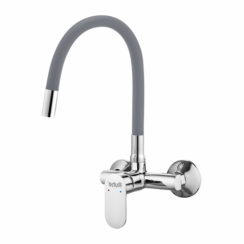 Trueliving Flora Demure Single Lever Wall-mount Sink Mixer Brass Faucet with Grey Silicone Spout20 Inches
