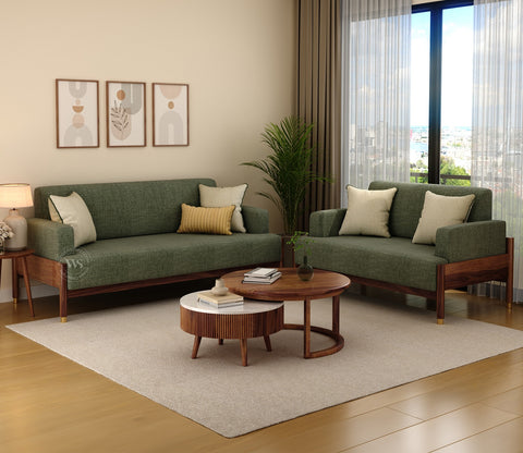 Kairav Modern 3+2 Wooden Sofa Set with Premium Upholstery (Sage Green)