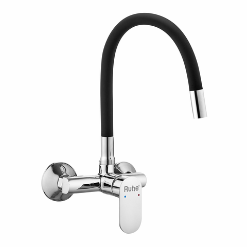 Trueliving Luxuries  Demure Single Lever Wall-mount Sink Mixer Brass Faucet with Black Silicone Spout20 Inches