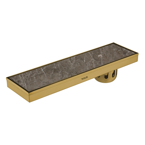 Trueliving Home Brown Marble Insert Shower Drain Channel (36 x 5 Inches) YELLOW GOLD PVD Coated