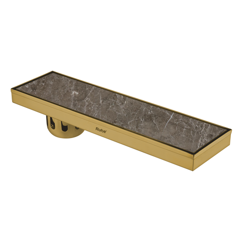 Trueliving Home Brown Marble Insert Shower Drain Channel (36 x 5 Inches) YELLOW GOLD PVD Coated