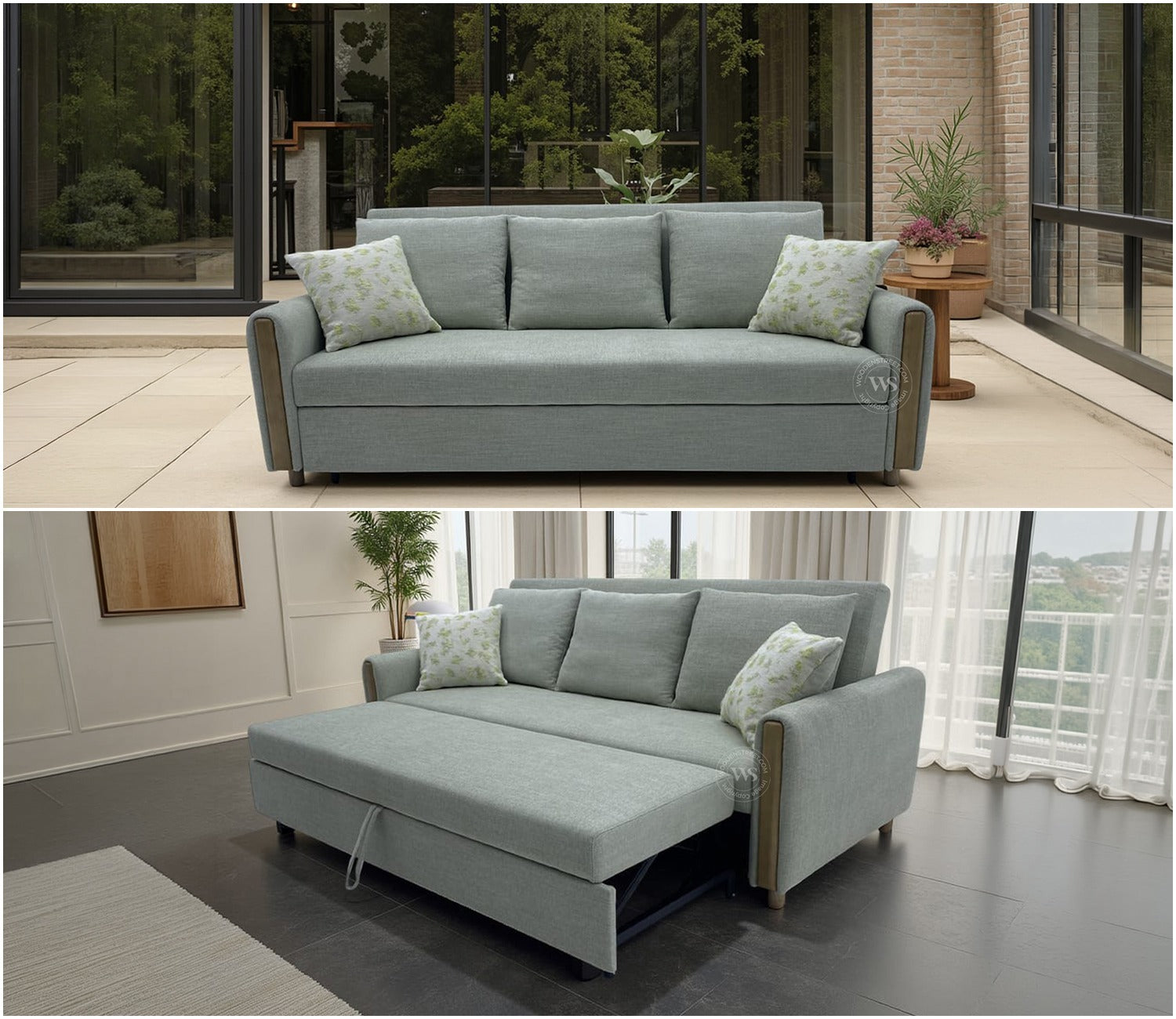 Kairo Fabric Pull-Out Sofa Cum Bed with Under Seat Storage (Grey)