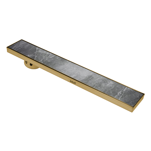 Trueliving Home Brown Marble Insert Shower Drain Channel (48 x 5 Inches) YELLOW GOLD PVD Coated