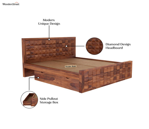 Morse Sheesham Wood Bed with Drawer Storage (King Size, Honey Finish)