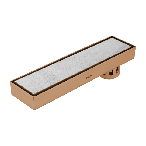 Trueliving Home Brown Marble Insert Shower Drain Channel (18 x 3 Inches) ROSE GOLD PVD Coated