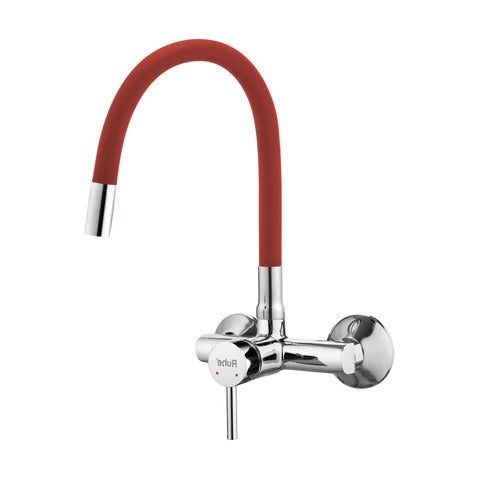 Trueliving Classy Kara Single Lever Wall-mount Sink Mixer Brass Faucet with Red Silicone Spout20 Inches