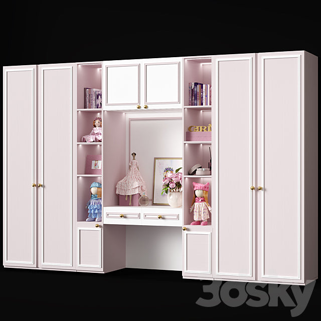 Trueliving 5 Door Sliding Kids White wardrobes Laminated Finish & PU Finish with Drawers 8Ft *2Ft *9Ft -2438.4MM X 609MM X 2743.2MM)