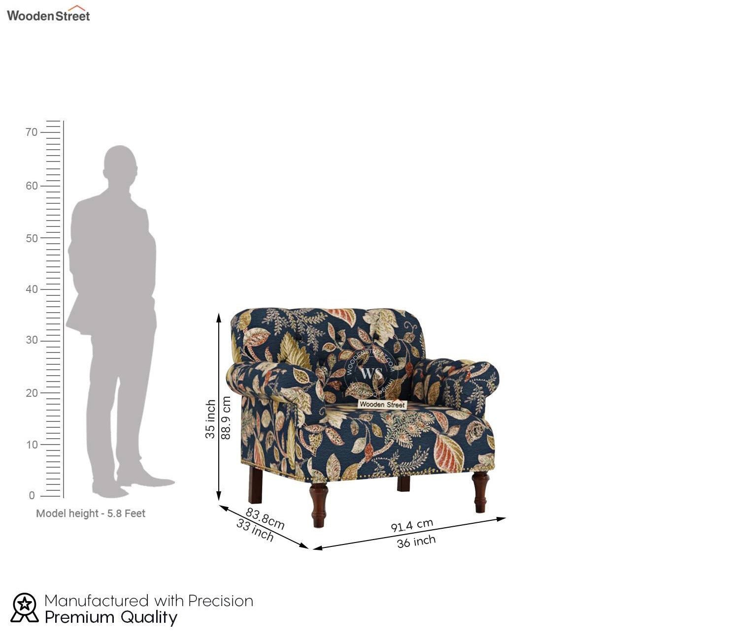 Parker 1 Seater Sofa (Fabric, Dusky Leaf)