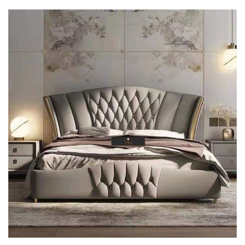 Trueliving  King Size designer Dark bed Laminated Finish & PU Finish 6Ft *6Ft *1Ft