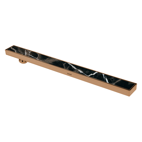 Trueliving Home Brown Marble Insert Shower Drain Channel (40 x 3 Inches) ROSE GOLD PVD Coated