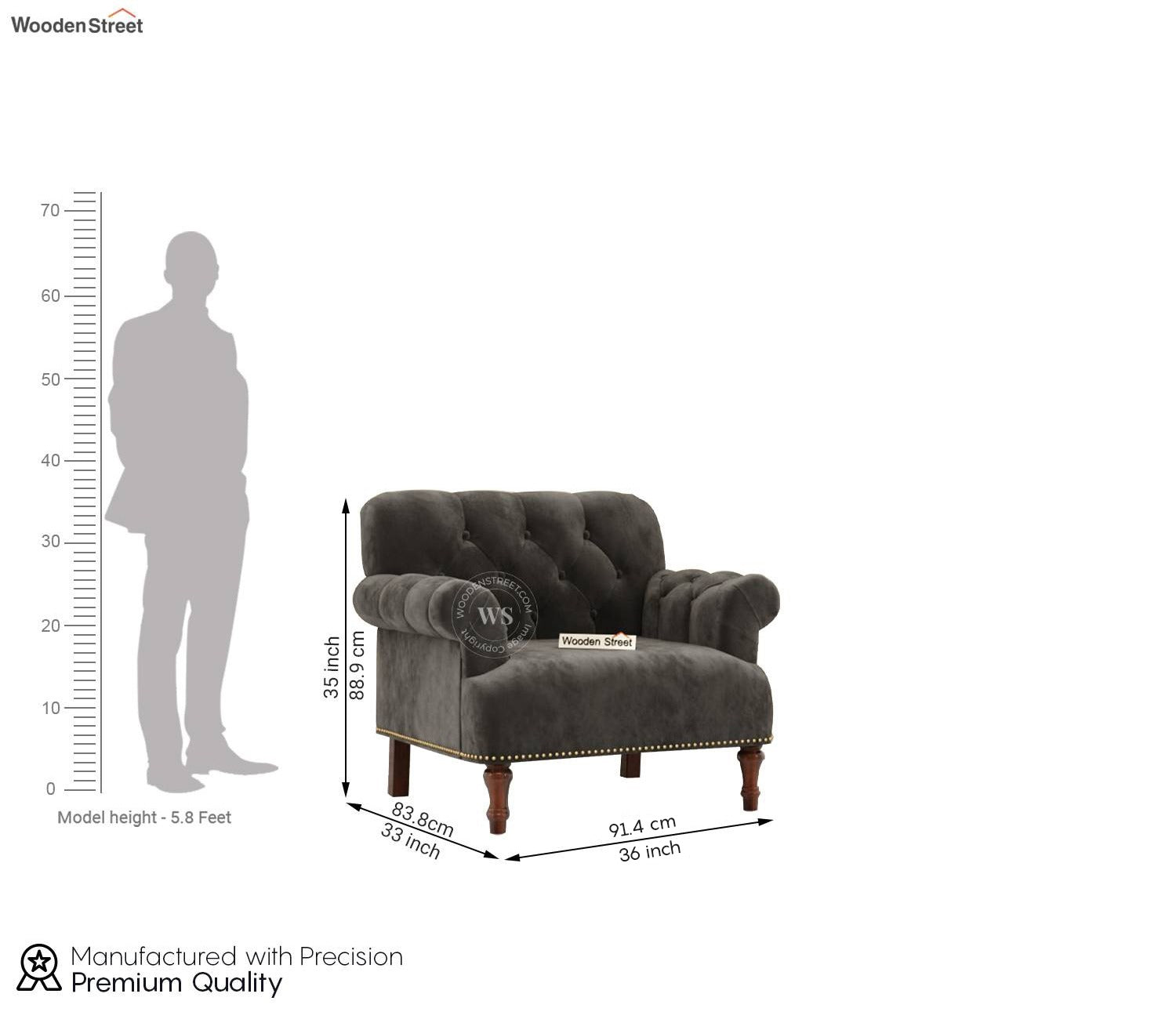 Parker 1 Seater Sofa (Velvet, Graphite Grey)