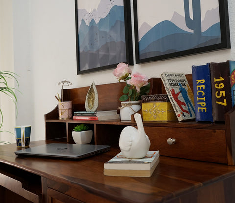 Nettle Study Table Cum Shelf (Honey Finish)
