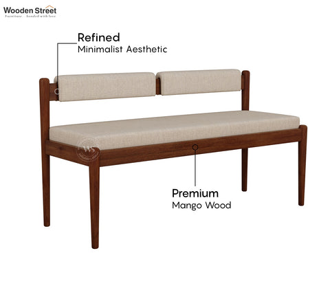 Raavi Mango Wood Upholstered Bench with Backrest (Teak Finish, Jade Ivory)