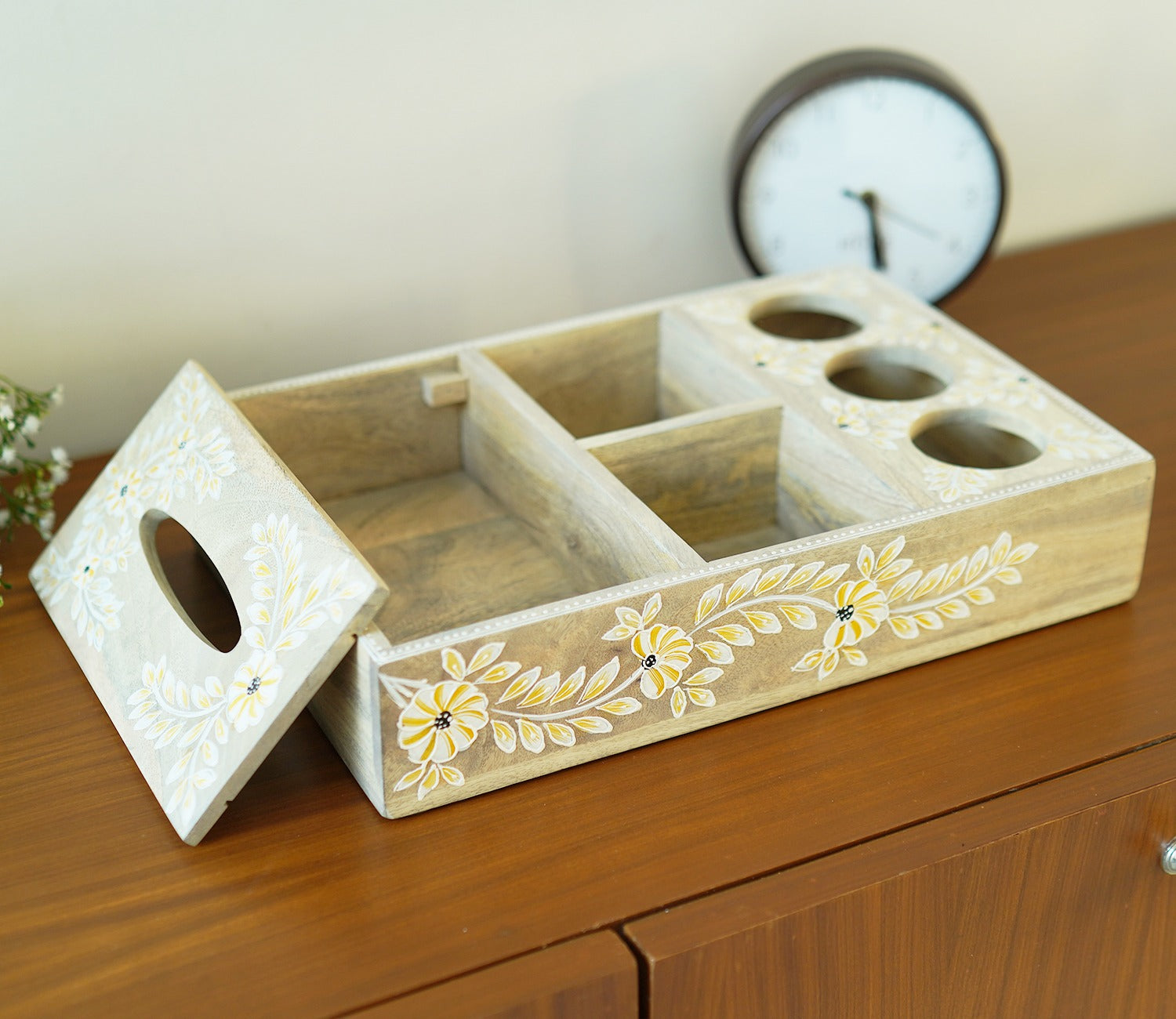 Adiva Floral Hand Painted Multistorage Wooden Tray