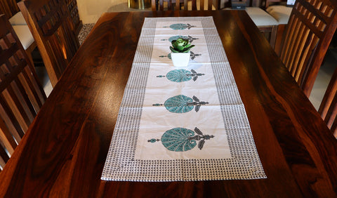 Garden Fresh Black and Green Hand Block Print Table Runner - 16 x 50
