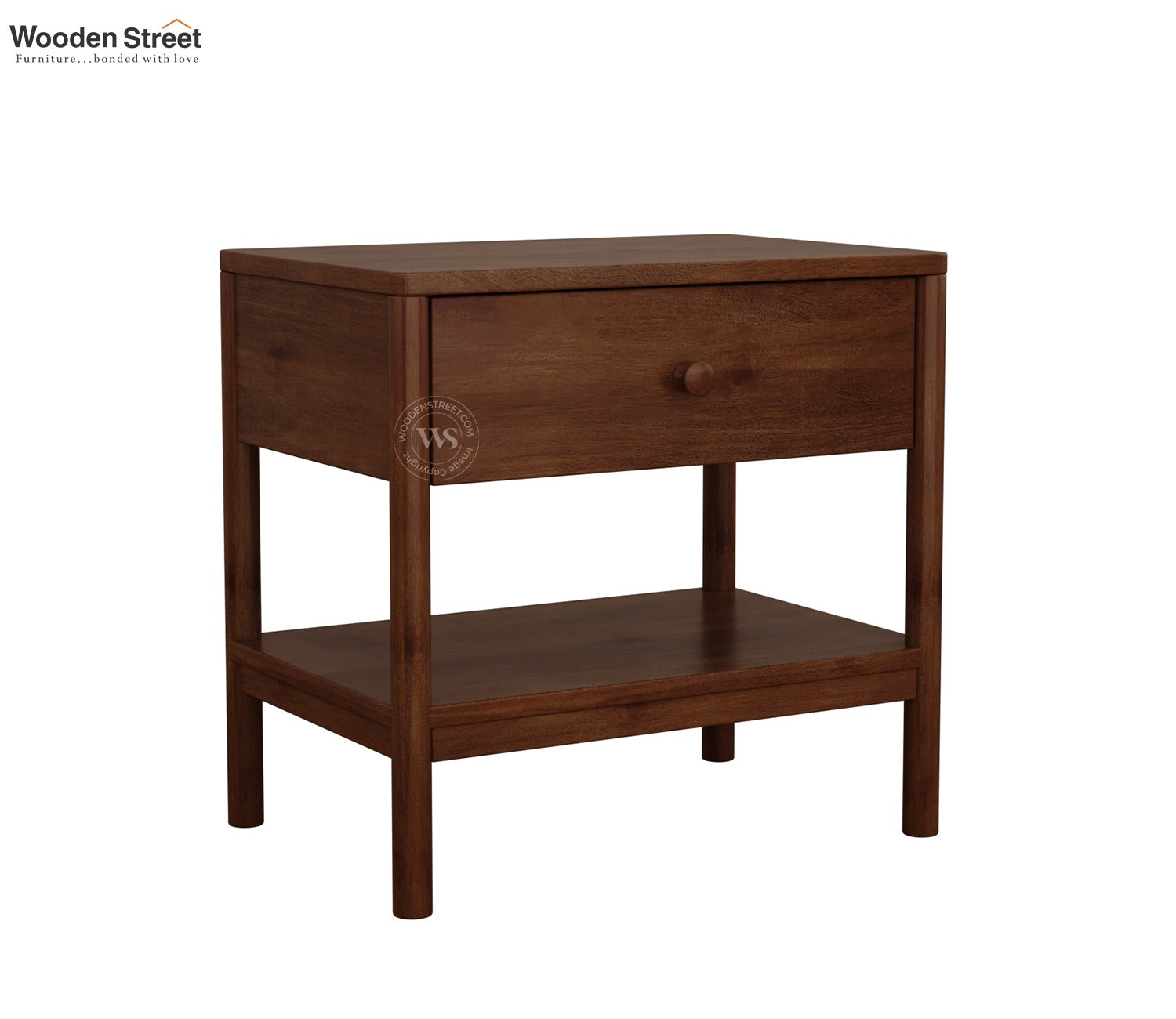 Palmier Mango Wood Bedside Table with Drawer & Open Shelf (Teak Finish)