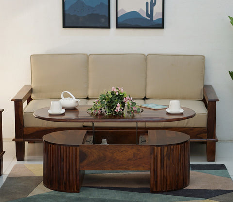 Silvia Lift Top Sheesham Wood Coffee Table with Hidden Storage Compartment (Walnut Finish)