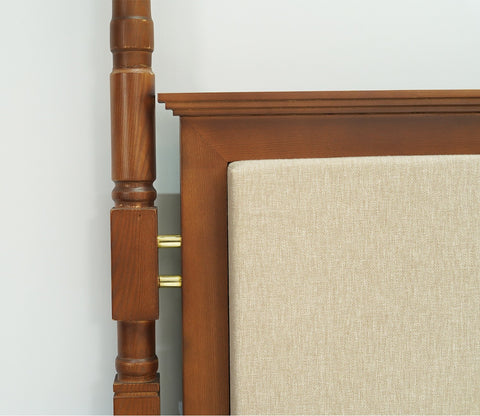 Regal Ash Wood Upholstered Poster Bed Without Storage (King Size, Teak Finish)