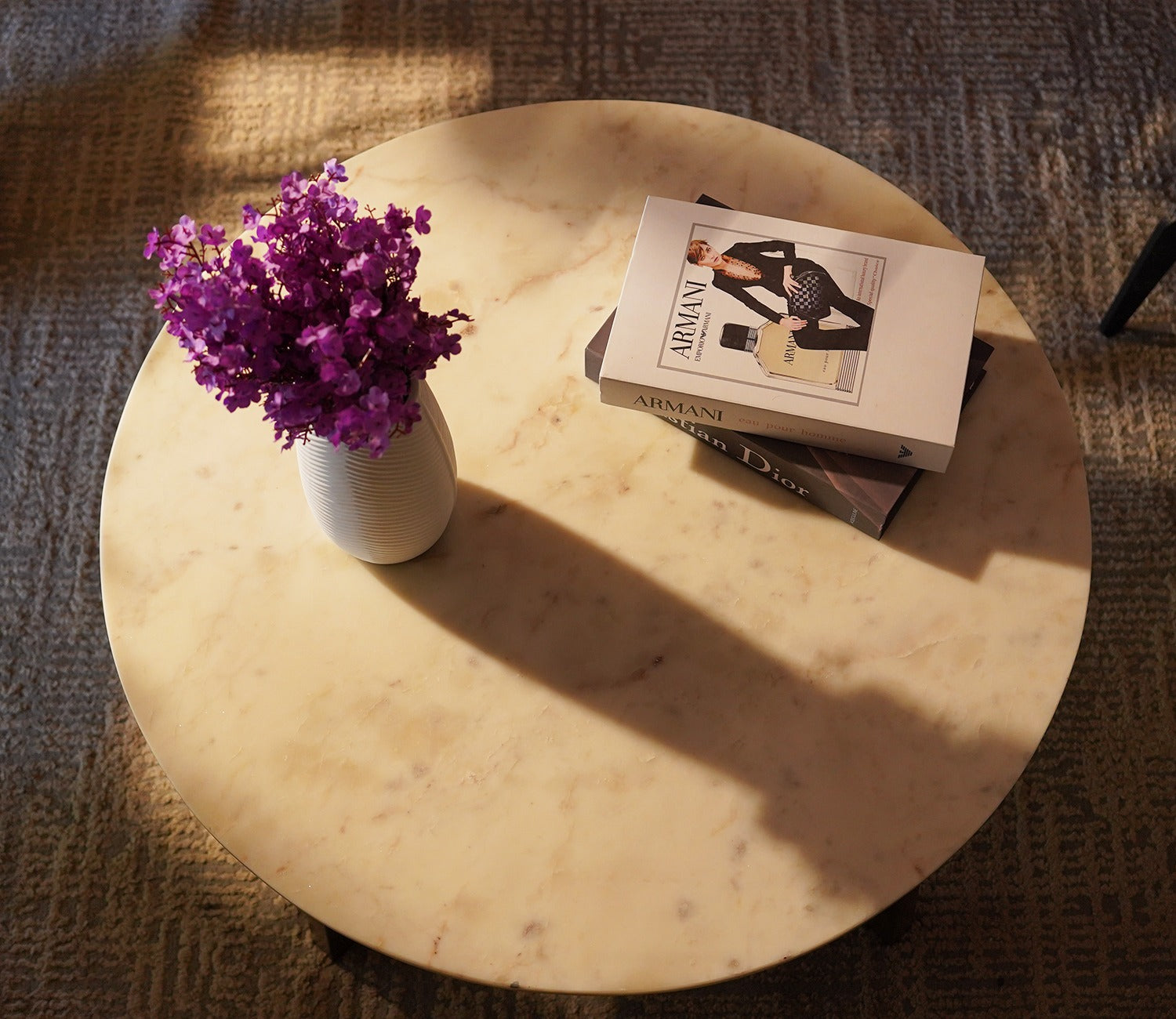 Siya Sheesham Wood Center Table with Marble Top (Teak Finish)