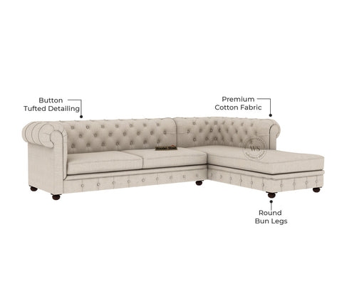 Henry L - Shaped Left Aligned Corner Sofa (Cotton, Jade Ivory)