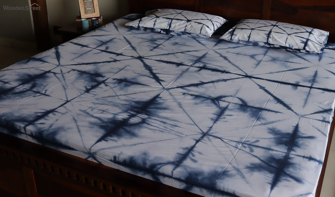 Tie and Die Indigo Contrast Double Bed Sheet with Pillow Covers