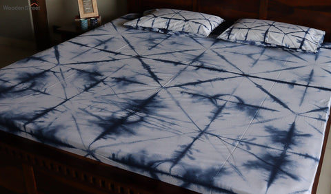Tie and Die Indigo Contrast Double Bed Sheet with Pillow Covers