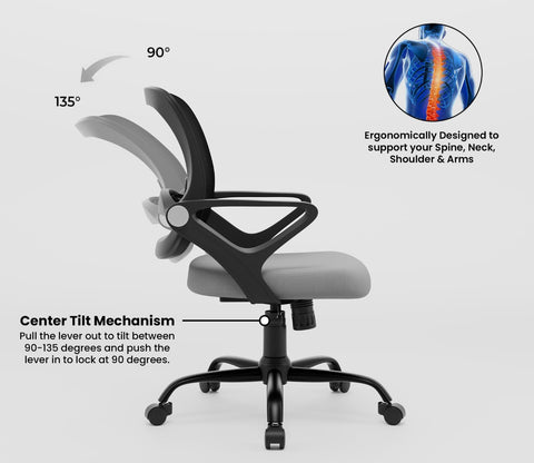 Pebble Mid Back Ergonomic Office Chair (Grey)