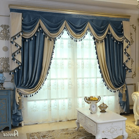 Trueliving Modern Blue Golden Curtain for Living Room, Window/Door/Long Door (Pack of 2) (Bird, 4X5 Feet (Size 48X60 Inch) Window)