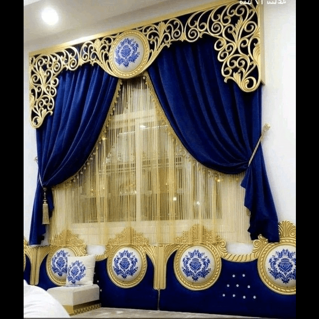 Trueliving Royal Blue Designer Curtain for Living Room, Window/Door/Long Door (Pack of 2) (Bird, 4X5 Feet (Size 48X60 Inch) Window)