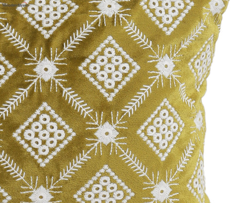 Super Soft Ethnic Design Set of 2 Embroidered Cushion Cover (Henna Green, 20 x 12 inches)
