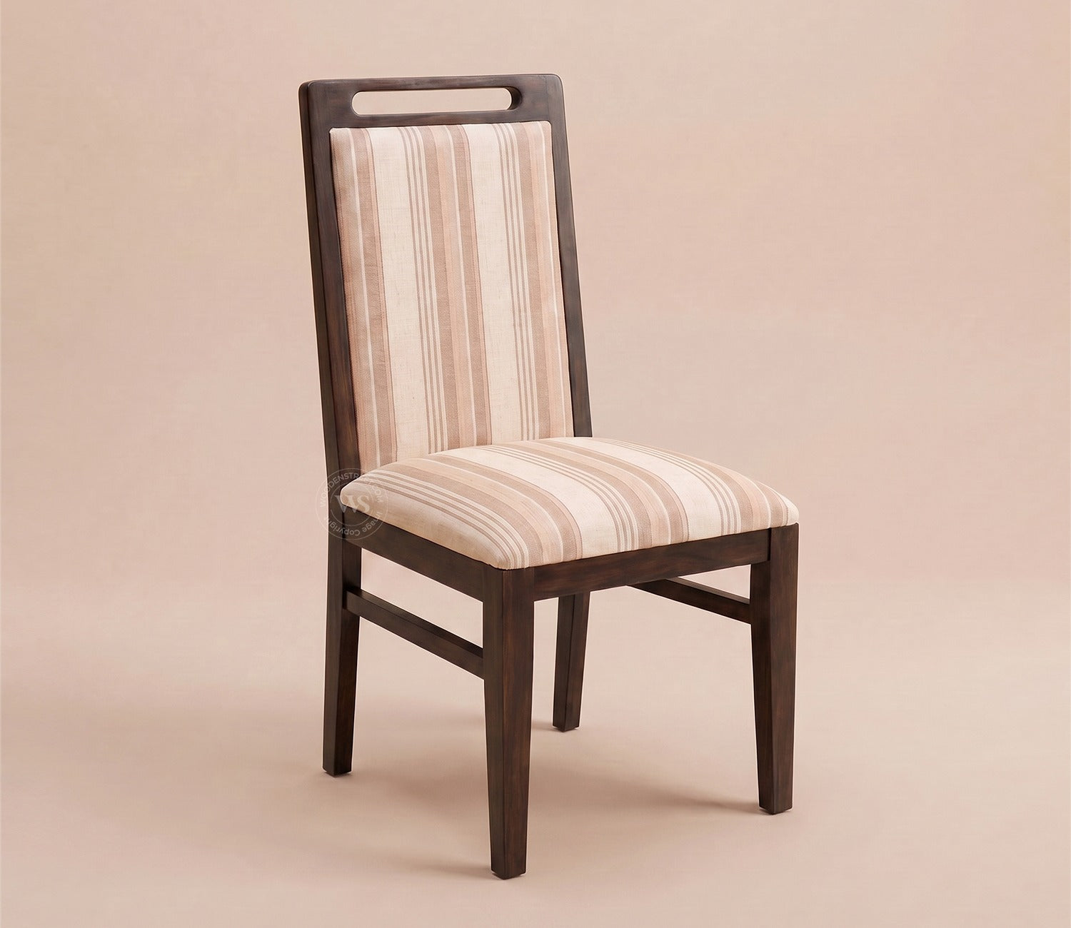 Hazel Sheesham Wood Premium Cotton Cushioned Dining Chair - Set of 2 (Cotton, Walnut Cream Stripe)