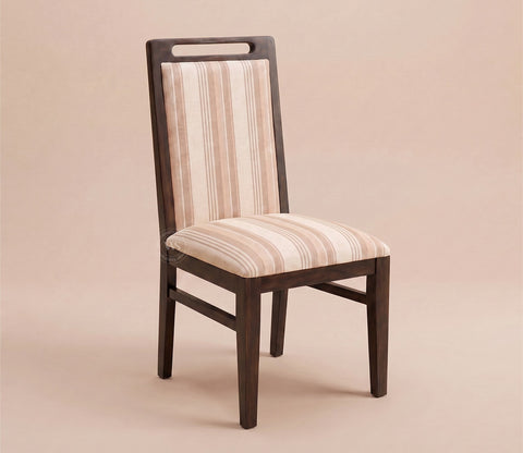 Hazel Sheesham Wood Premium Cotton Cushioned Dining Chair - Set of 2 (Cotton, Walnut Cream Stripe)