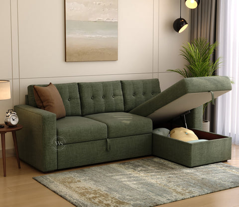 Alfonso Right Aligned Convertible Sofa Cum Bed (Sage Green)