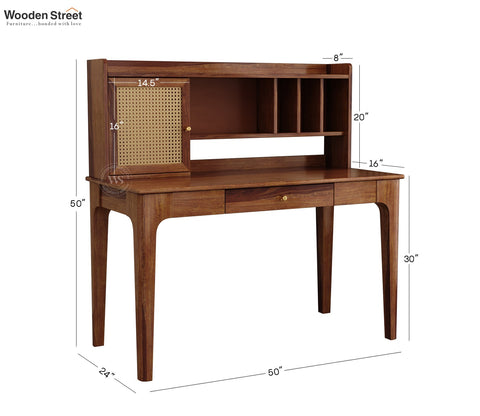 Nirman Sheesham Wood Study Table with Storage & Cane Cabinet (Teak Finish)