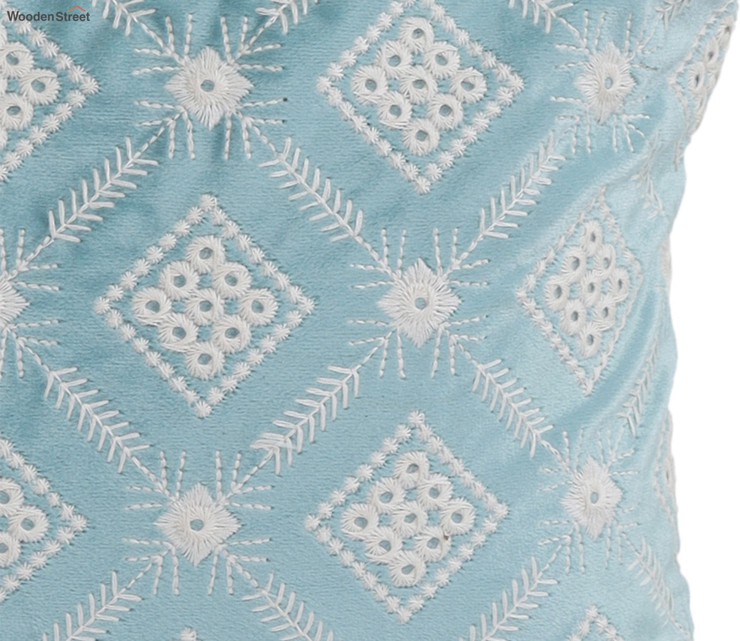 Super Soft Ethnic Design Set of 2 Embroidered Cushion Cover (Light Blue, 20 x 12 inches)