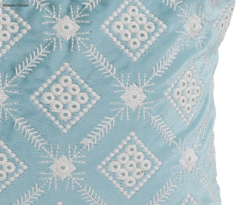 Super Soft Ethnic Design Set of 2 Embroidered Cushion Cover (Light Blue, 20 x 12 inches)