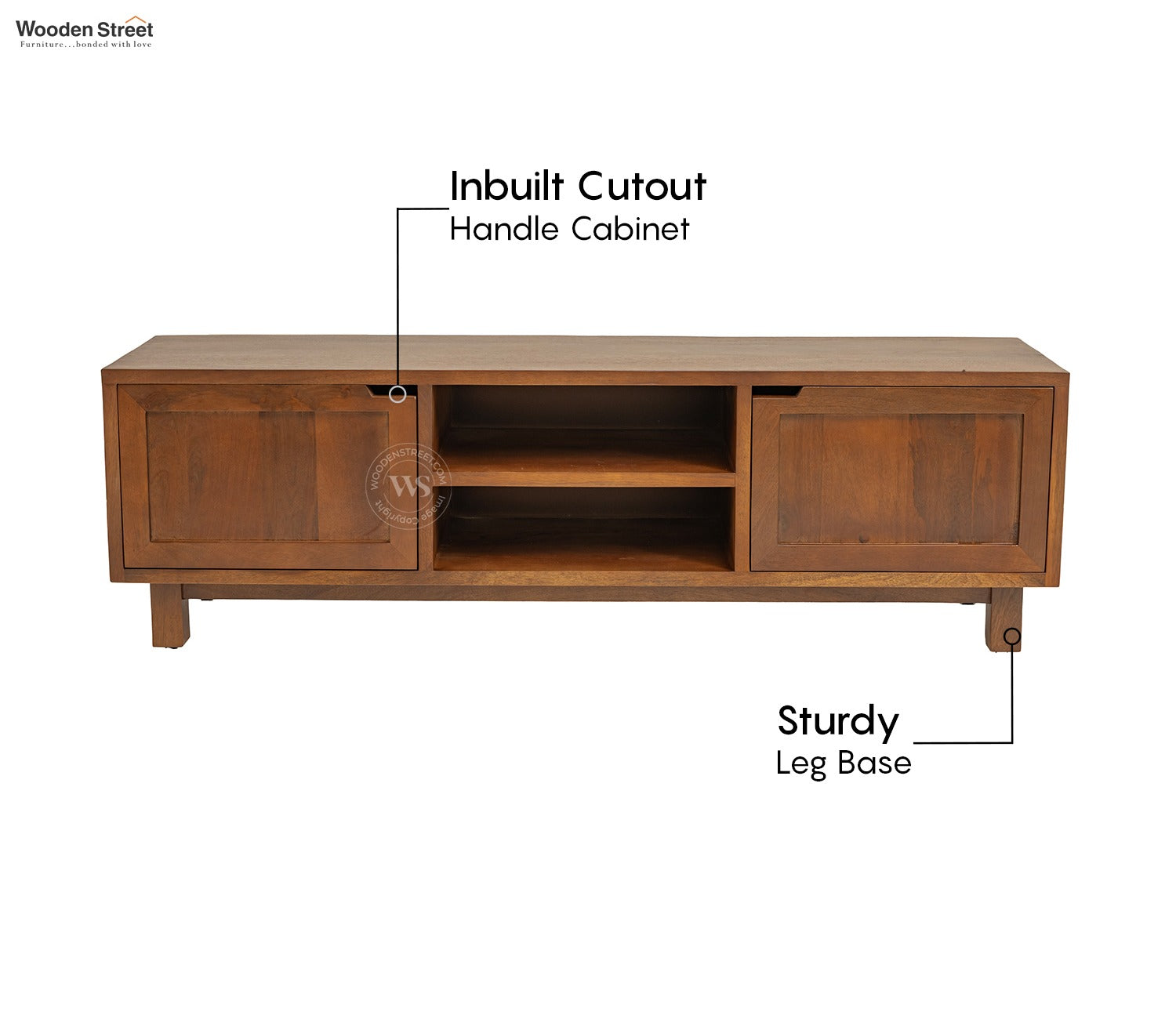 Vertex Mango Wood TV Unit with Inbuilt Cutout Handle Cabinets (Teak Finish)