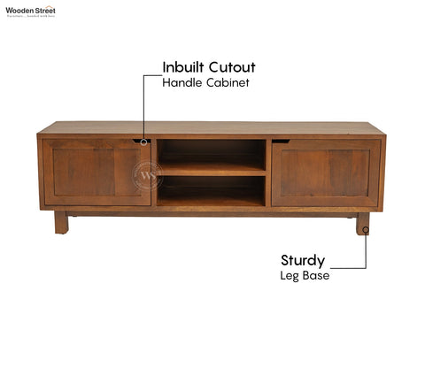 Vertex Mango Wood TV Unit with Inbuilt Cutout Handle Cabinets (Teak Finish)