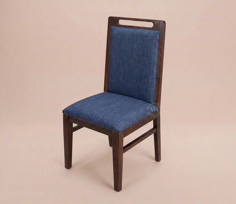 Hazel Sheesham Wood Premium Cotton Cushioned Dining Chair - Set of 2 (Cotton, Walnut Iris Blue)