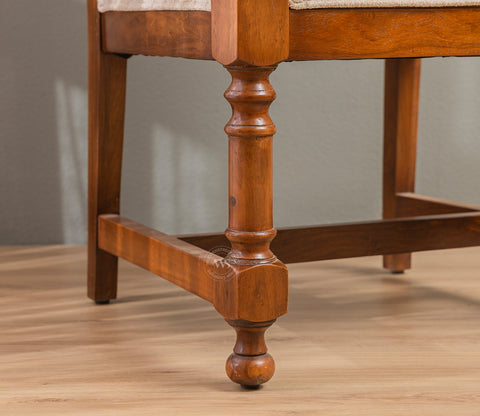 Udaya Sheesham Wood Arm Chair (Green Stripe, Teak finish)