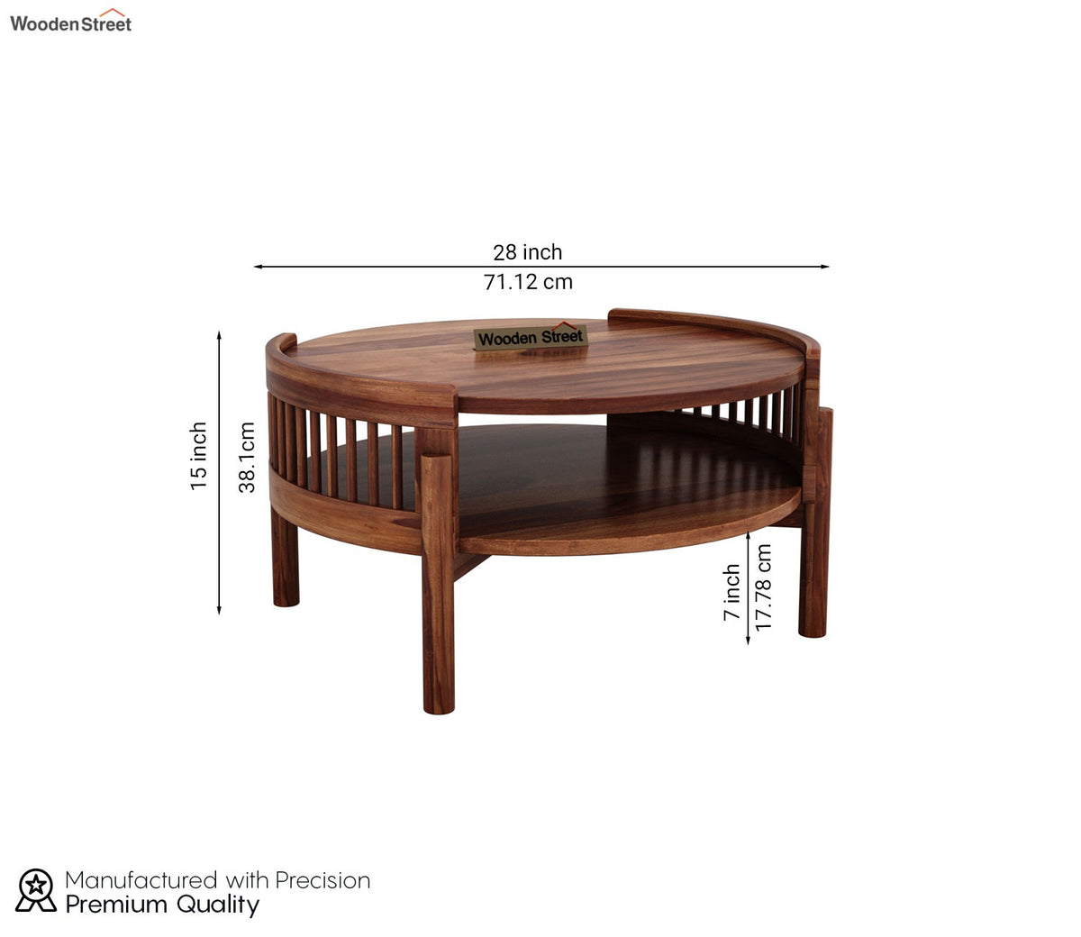 Meher Sheesham Wood Round Coffee Table (Honey Finish)