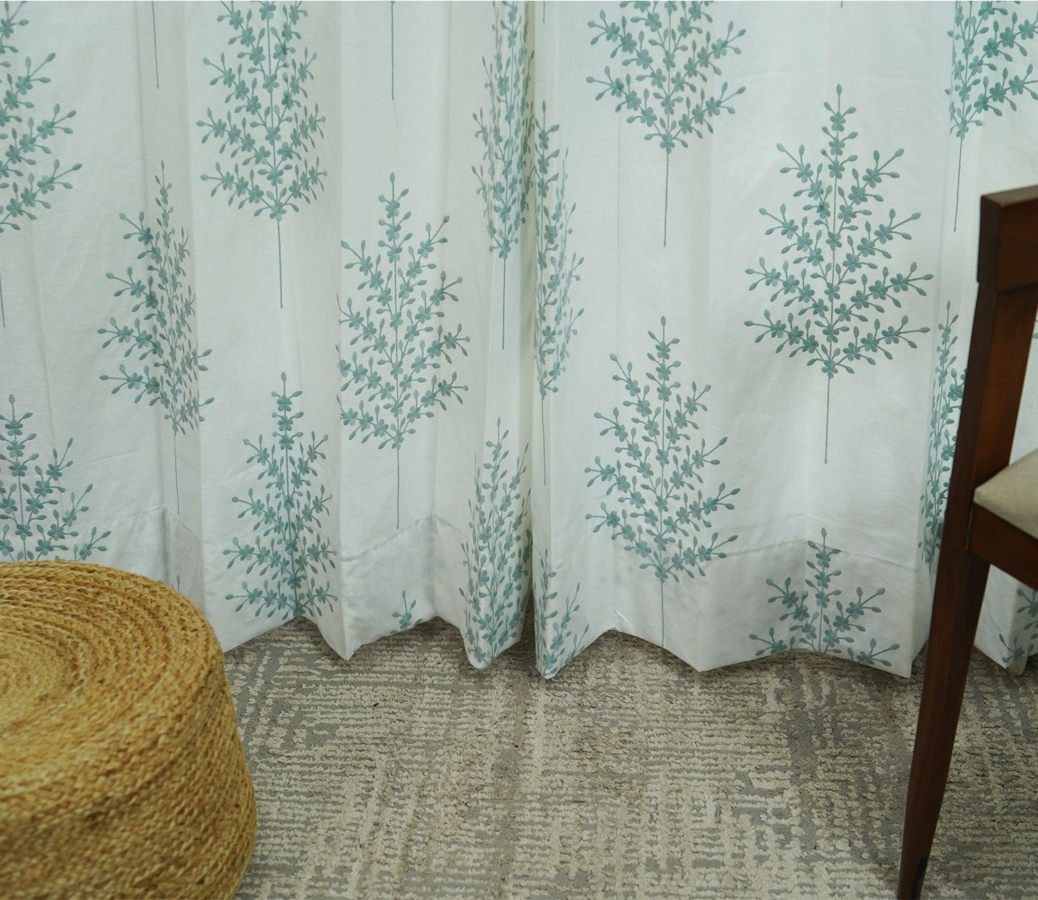 Jacquard Tree 1 Piece Sheer Curtain (Blue, 7 Feet)