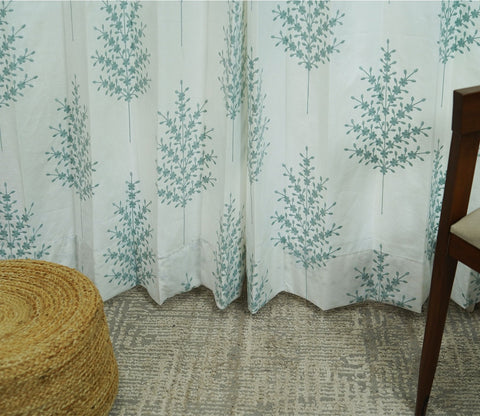 Jacquard Tree 1 Piece Sheer Curtain (Blue, 7 Feet)