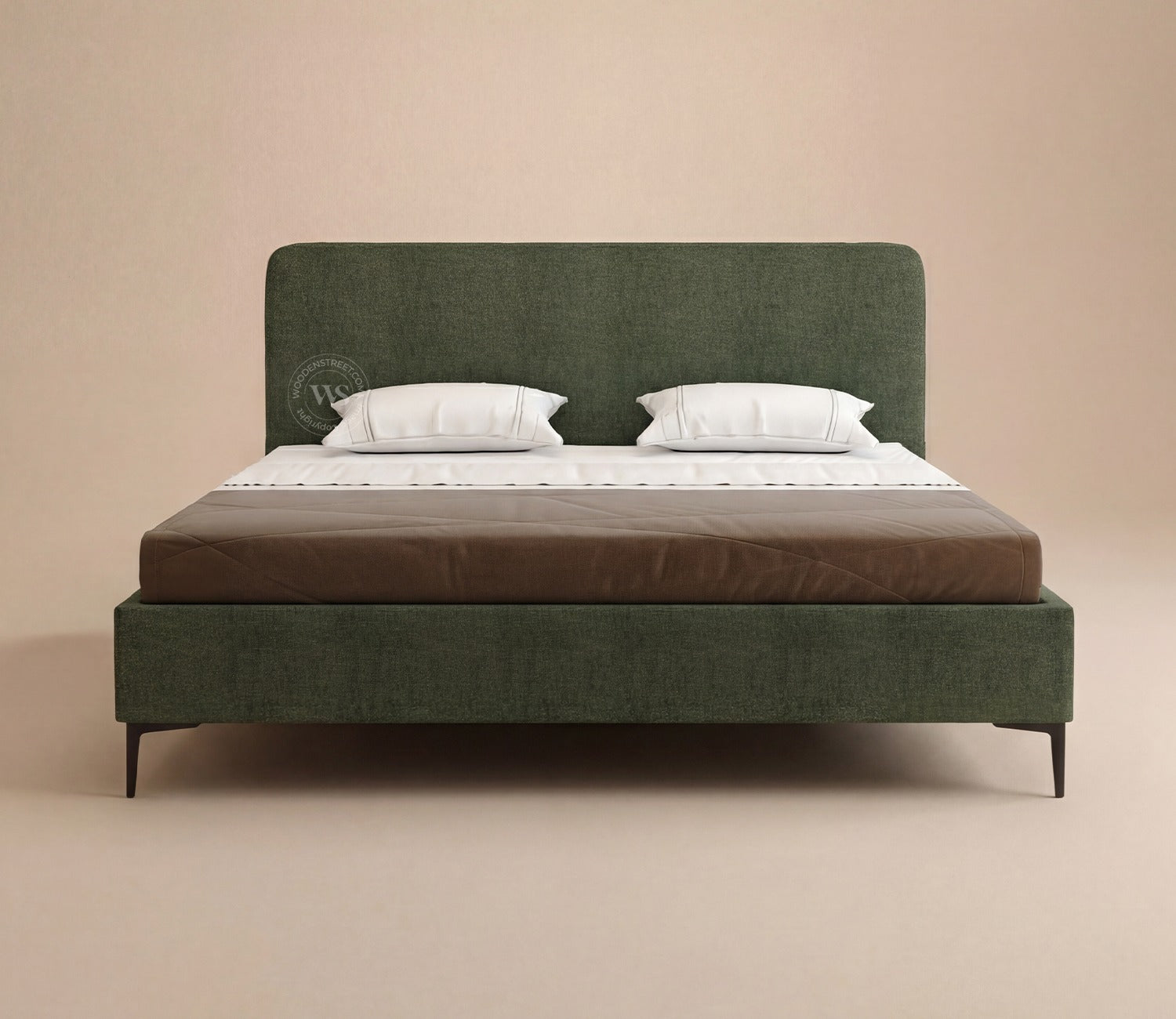 Andreas Premium Fabric Bed with Curved Headboard & Without Storage (King Size, Sage Green)