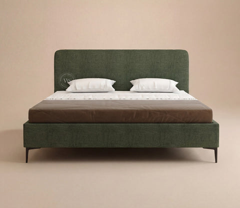 Andreas Premium Fabric Bed with Curved Headboard & Without Storage (King Size, Sage Green)