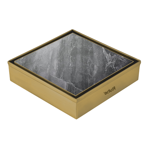Trueliving Home Brown Marble Insert Shower Drain Channel (5 x 5 Inches) YELLOW GOLD PVD Coated