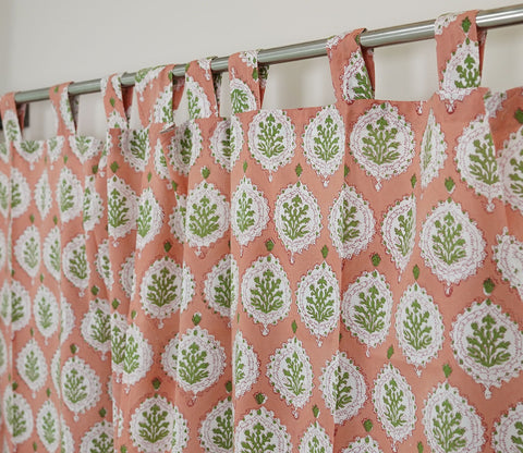 Floral Large Butah 1 Piece Long Door Curtain (Peach, 9 Feet)