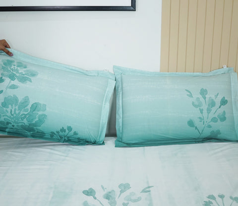 Falling Florals 180 TC  Flat Pure Cotton King Size Bedsheet With 2 Pillow Covers (White)