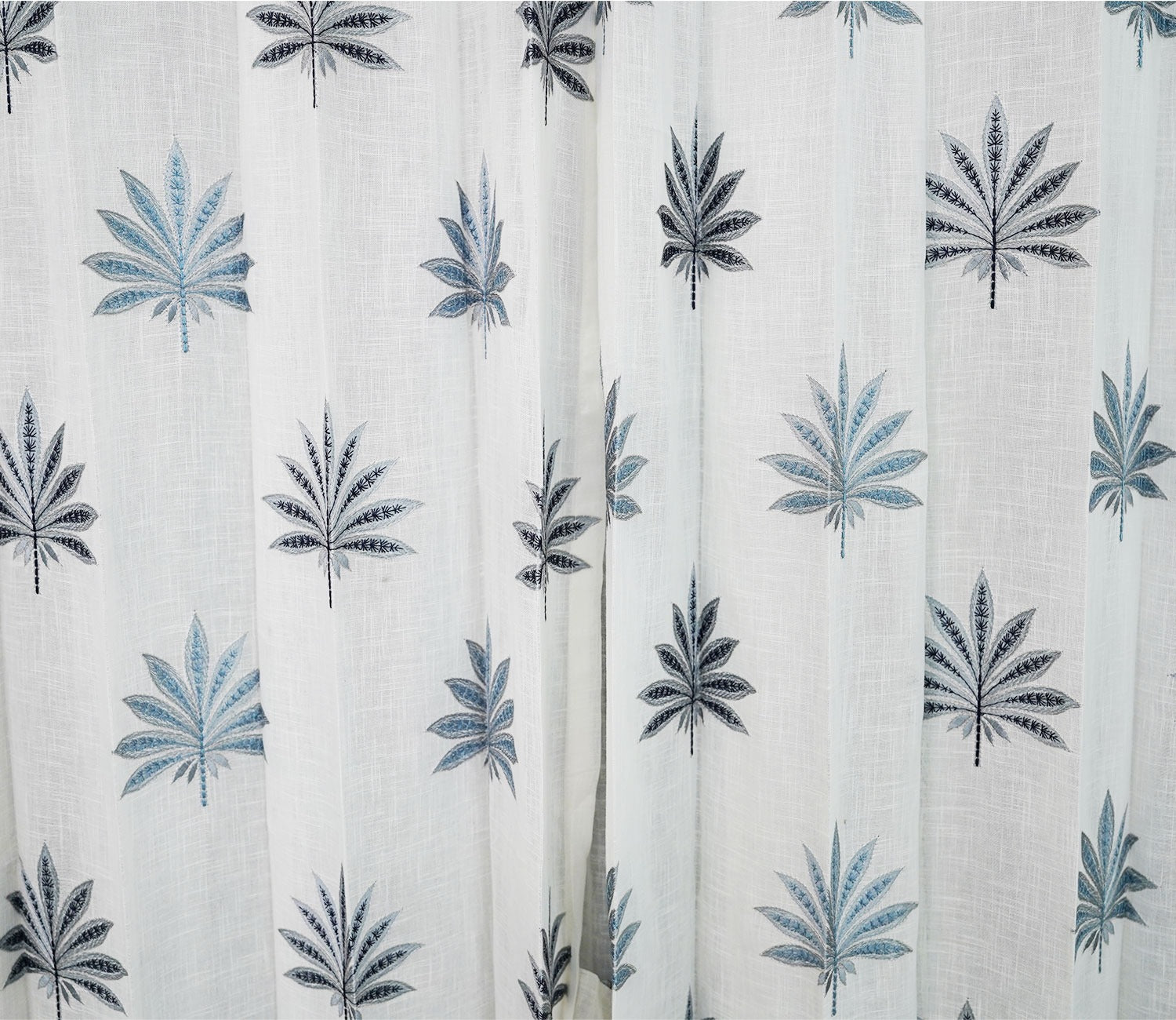Crown Leaf Sheer Door Curtains Set of 2 (Blue, 7 Feet)