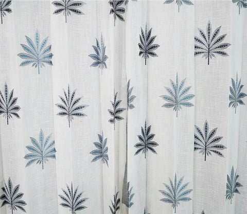 Crown Leaf Sheer Door Curtains Set of 2 (Blue, 7 Feet)